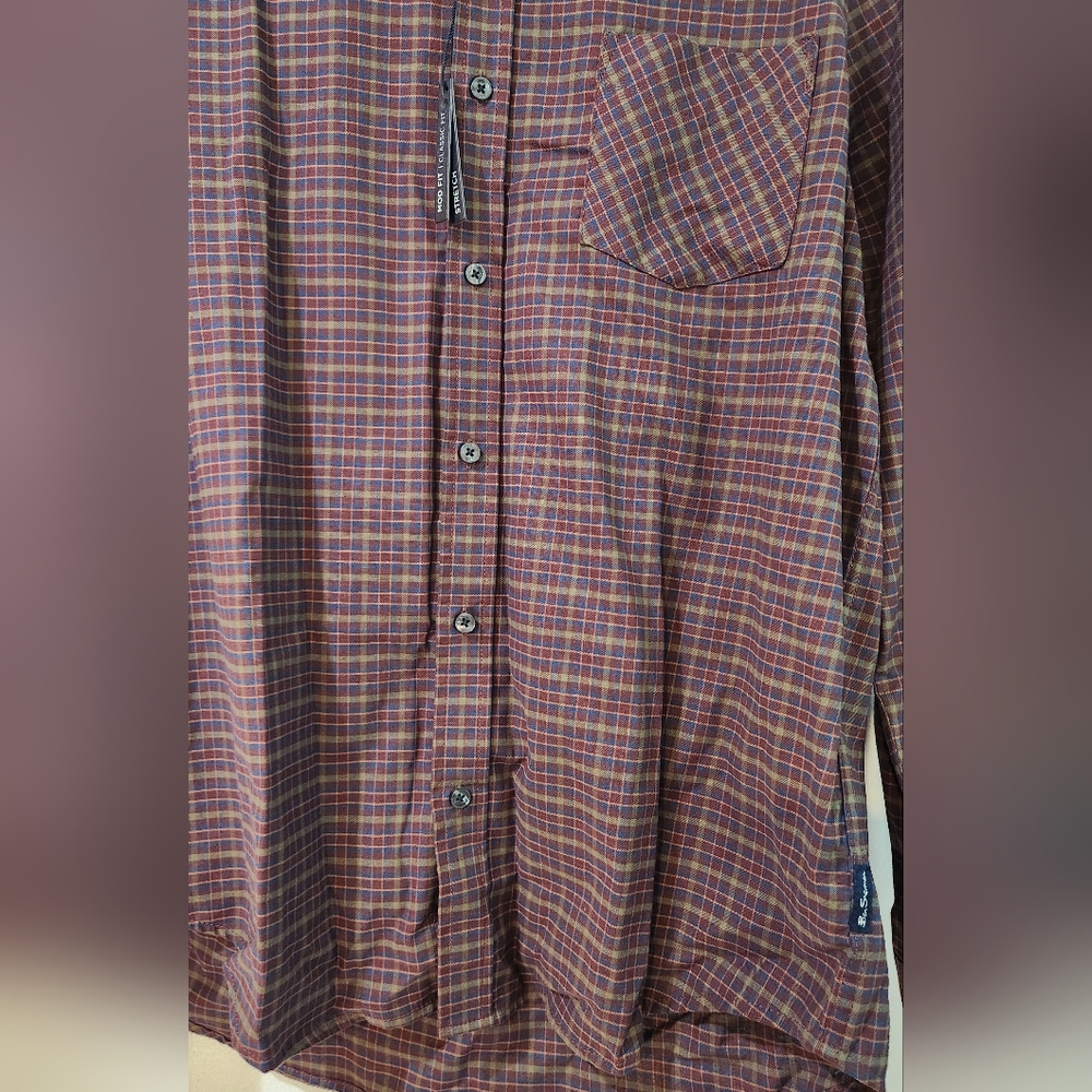 Men's Ben Sherman Navy Blazer Plaid Long Sleeve Button Down Shirt, Size L - Picture 6 of 15